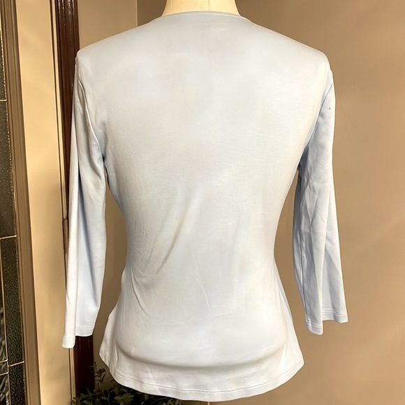 Appleseed’s cotton stretch cross over top / 3/4 sleeve fitted light blue size SM - Picture 4 of 12